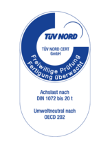 Freigestelltes Zeichen für TÜV Nord zur Achslast und Umweltneutralität
