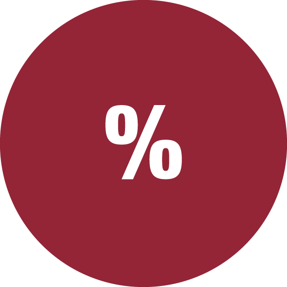 Dunkelroter runder Icon mit weißem Prozentzeichen