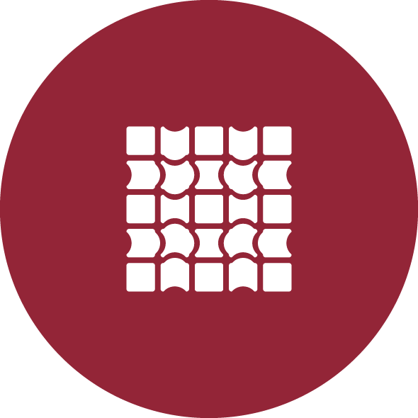 Dunkelroter runder Icon mit weißem ECORASTER Symbol