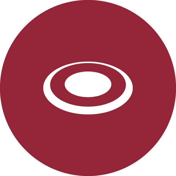 Dunkelroter runder Icon mit zwei ineinander liegenden Kreisen