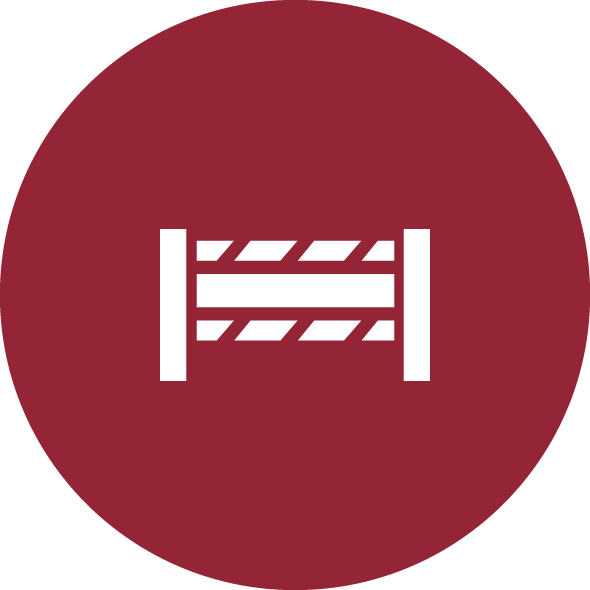 Dunkelroter runder Icon mit weißem Symbol für Reitplatz